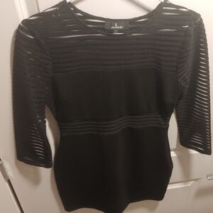Lulu's Black Sheer Stripe Cropped Long Sleeve Top